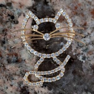 2/$18 VTG Rhinestone Cat Brooch Pin